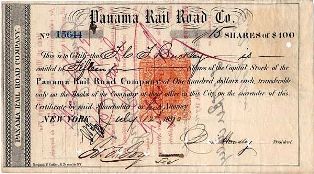 old stock certificate Panama Railway old stock certificate Panama Railway