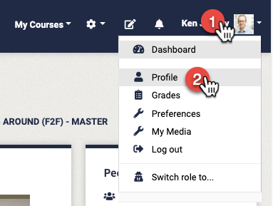 Image of Moodle profile button location