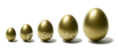 small medium and large golden eggs