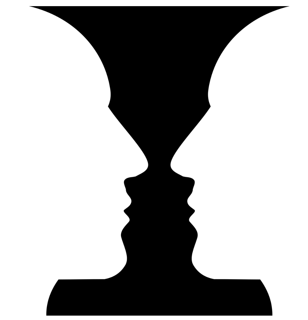 An image that looks like a vase in profile, but could also be two faces in silhouette 