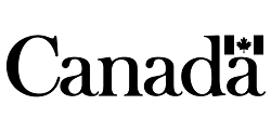 The word Canada in black font with a Canadian flag above the last letter