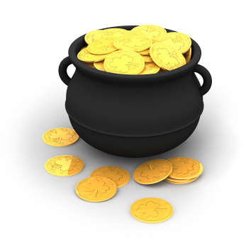 a black pot full of shiny gold coins